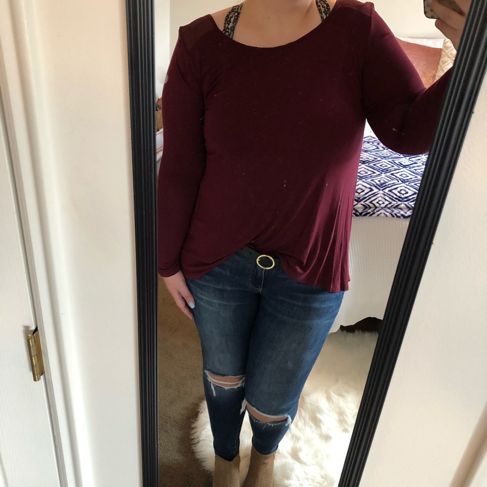 BKE Red Swoop Back Top